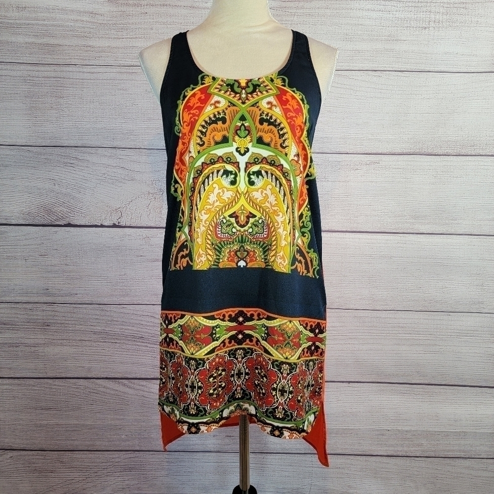 THE Impecable Pig Hi-Low Resort Dress Orange and Blue Size Small